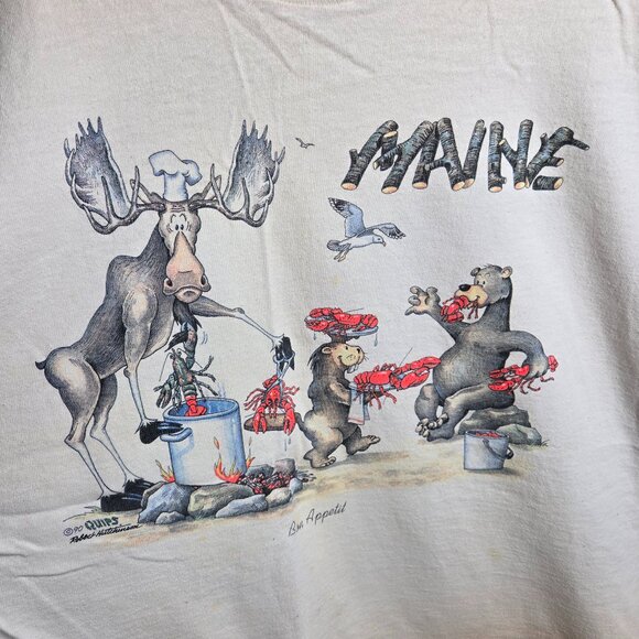 Vintage Maine Tee Made in USA Fruit of the Loom XL Lobster Boil Moose Bear - Picture 1 of 7